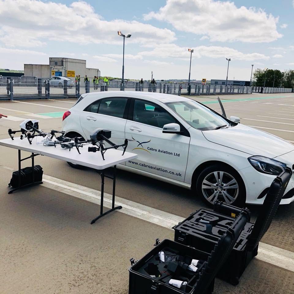 Cabro Aviation vehicle, drones and operational equipment at an airport